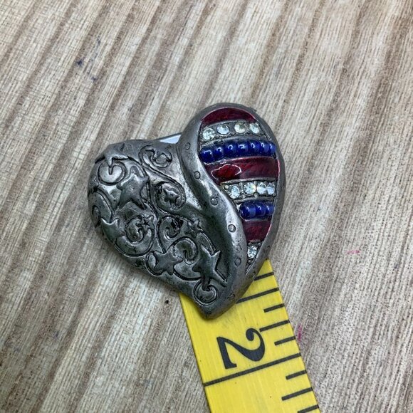 Chico's Vintage Distressed Heart Silver Tone Rhinestone Brooch Pin - Picture 5 of 5